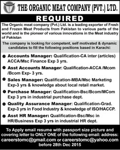 Accounts Manager and Sales Jobs in Organic Meat Company Pvt Ltd