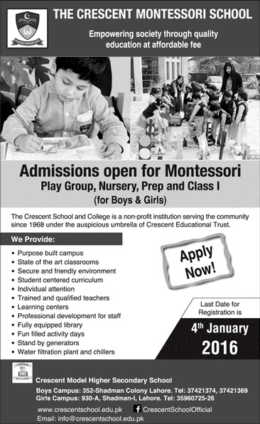 Admission for Montessori in The Crescent Montessori School