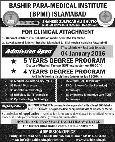Admission in Bashir Para Medical Institute