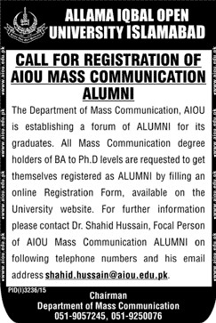 Admissions in Allama Iqbal Open University Islamabad