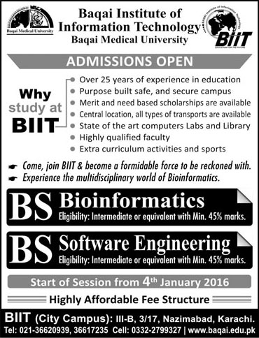 Admissions in Baqai Institute of Information Technology