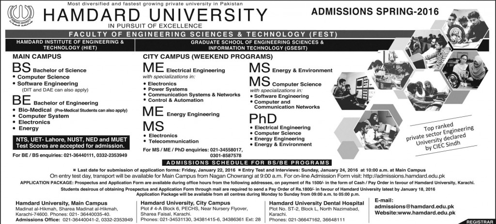 Admissions in Hamdard University