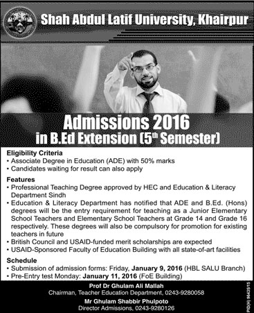 Admissions in Shah Abdul Latif University, Khairpur