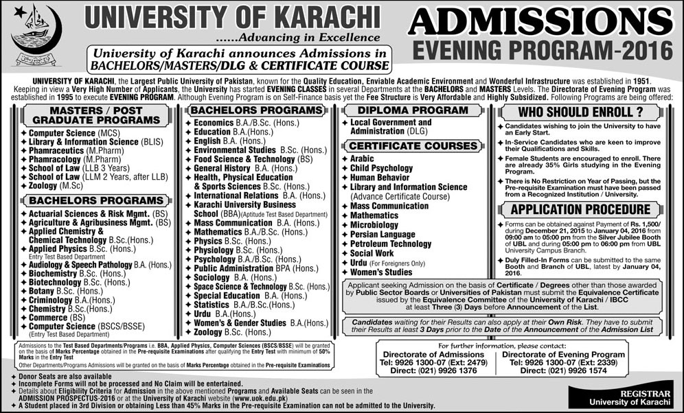 Admissions in University of Karachi