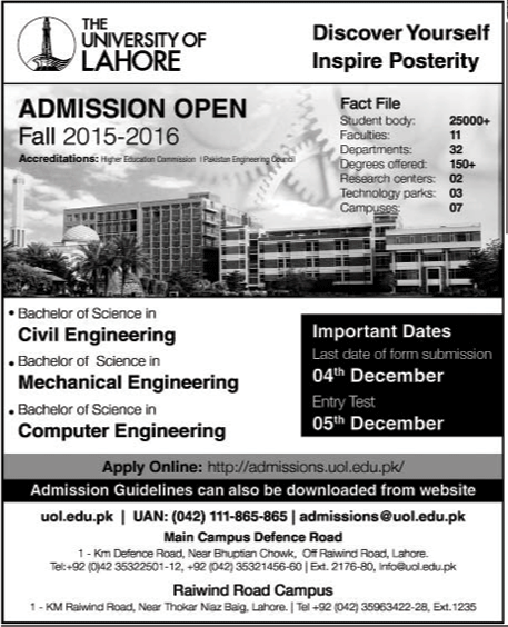 Admissions in University of Lahore