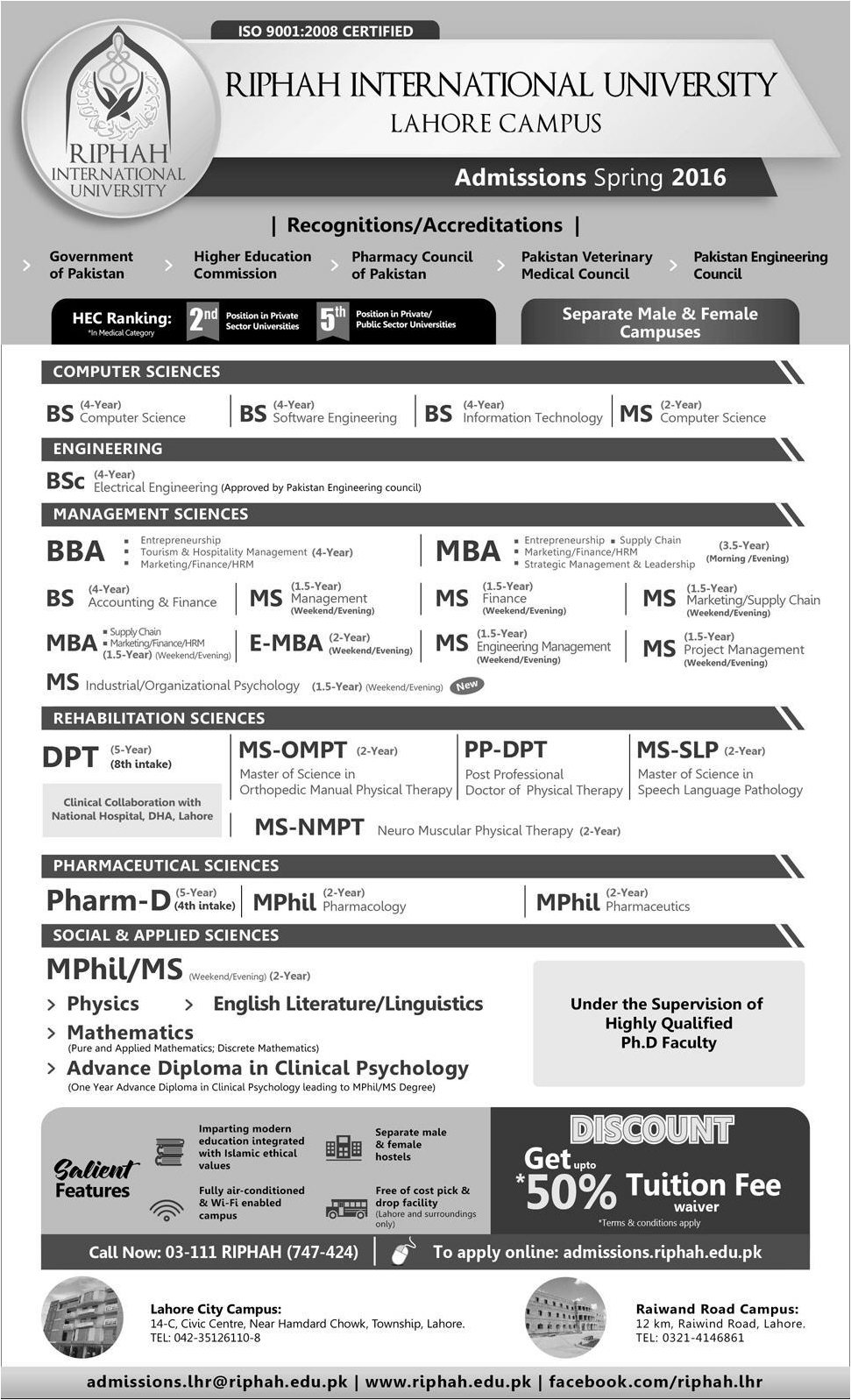 BBA BS MS & MSc Admissions in Riphah International University