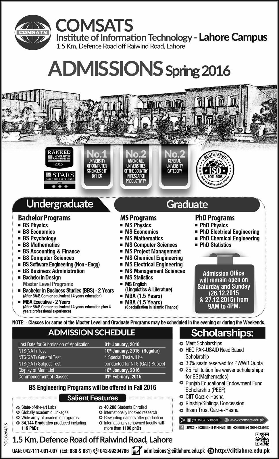 Bachelor MS and PhD Admissions in COMSATS Institute of Information Technology