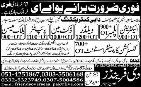 Electrician Plumber & Wilder Jobs in Saudi Arab
