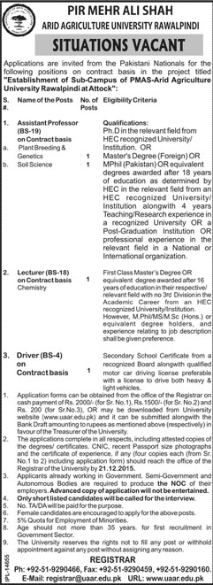 Faculty Jobs in Arid Agriculture University Rawalpindi