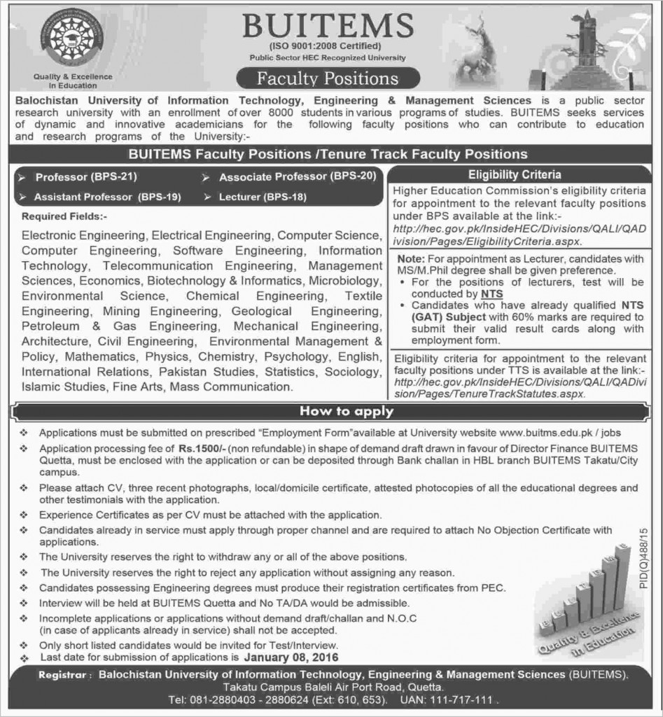 Faculty Jobs in BUITEMS