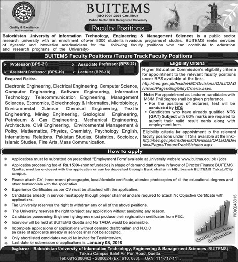 Faculty Jobs in Balochistan University of IT, Engineering & Management Science