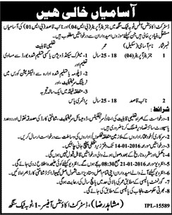 Generator Operator and Naib Qasid Jobs in District Accounts Office