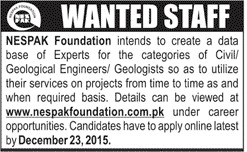 Geologist Engineers Jobs in NESPAK Foundation 17 Dec 2015