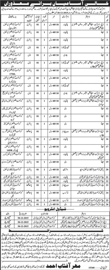 Jobs for Disabled Person in Department of Education Mianwali