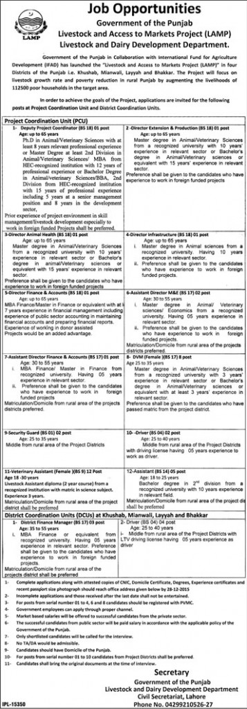 Jobs in Livestock and Access to Markets Project 19 Dec 2015
