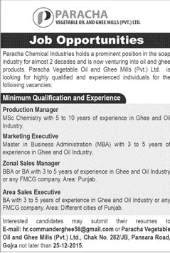 Jobs in Paracha Chemical Industries 13 Dec 2015