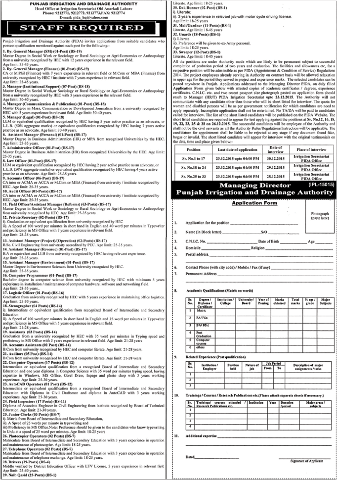 Jobs in Punjab Irrigation and Drainage Authority