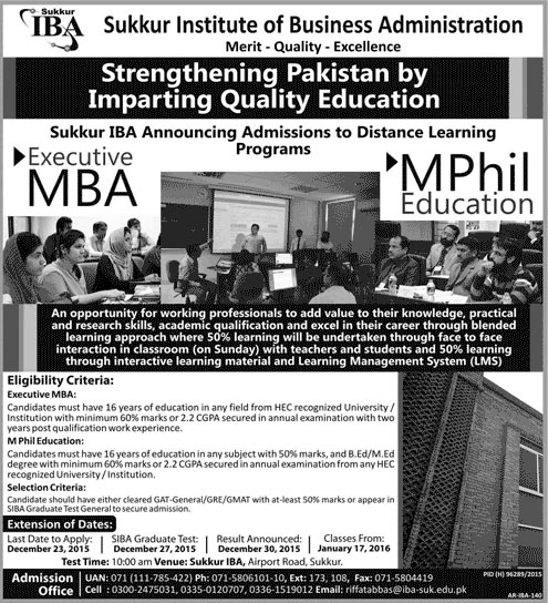 MBA and MPhil Admissions in IBA Sukkur