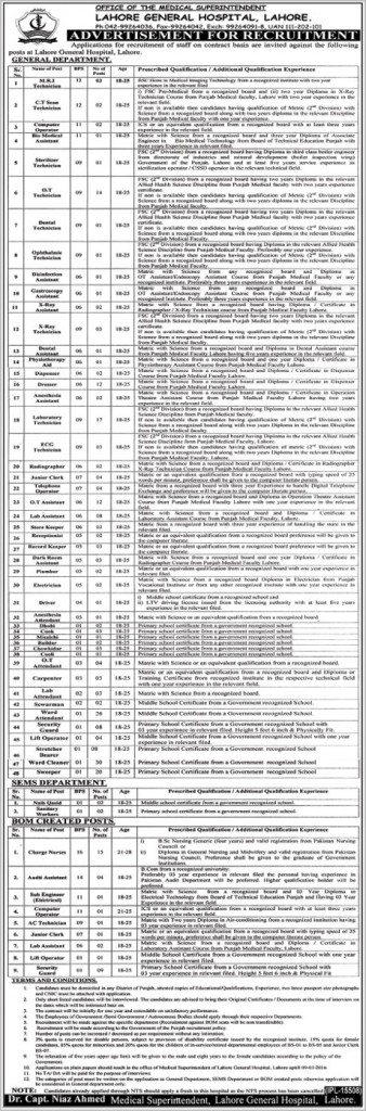 MRI Technician C.T Technician and Computer Operator Jobs in Lahore General Hospital