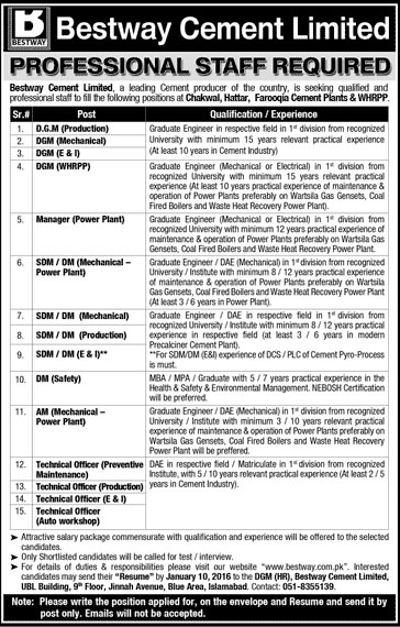 Manager Jobs in Bestway Cement Limited