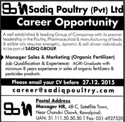 Manager Jobs in Sadiq Poultry