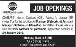 Manager Network & Assistant and Manager Software Jobs in COMSATS