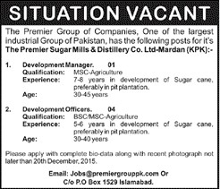 Manager and Officer Jobs in Premier Sugar Mills 09 Dec 2015
