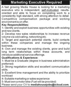 Marketing Executive Job in Media House 02 Dec 2015