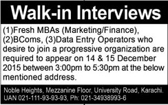 Marketing, Finance and DEO Jobs in Karachi 12 Dec 2015