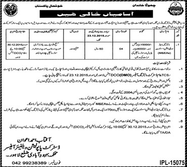 Monitoring Assistant Jobs in Govt of Punjab 14 Dec 2015