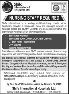 Nursing Staff Jobs in Shifa International Hospital Ltd