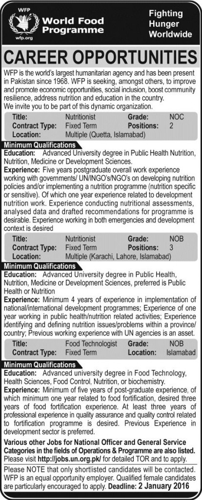 Nutritionist and Food Technologist Jobs in World Food Programme