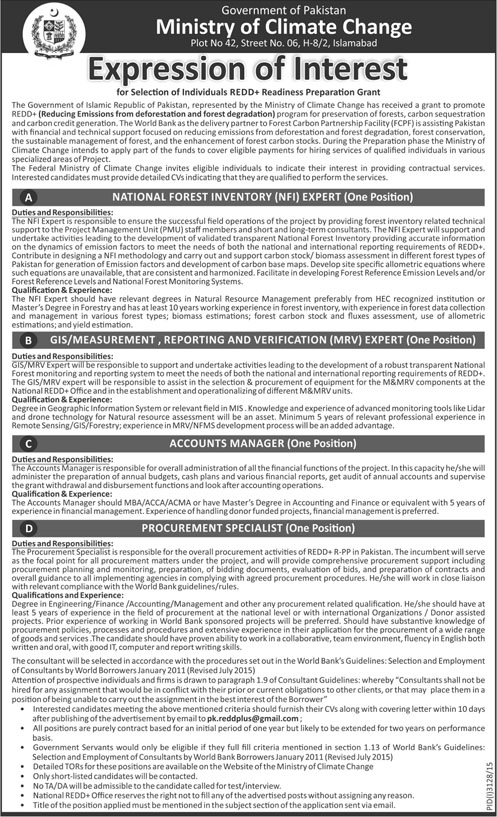 Officer and Accounts Manager Jobs in Ministry of Climate Change