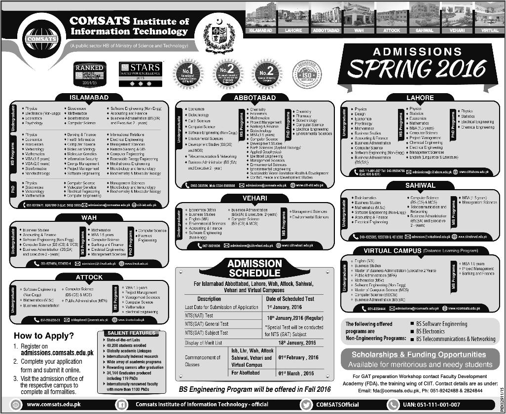 PhD MS Admissions in Comsats Institute of Information Technology