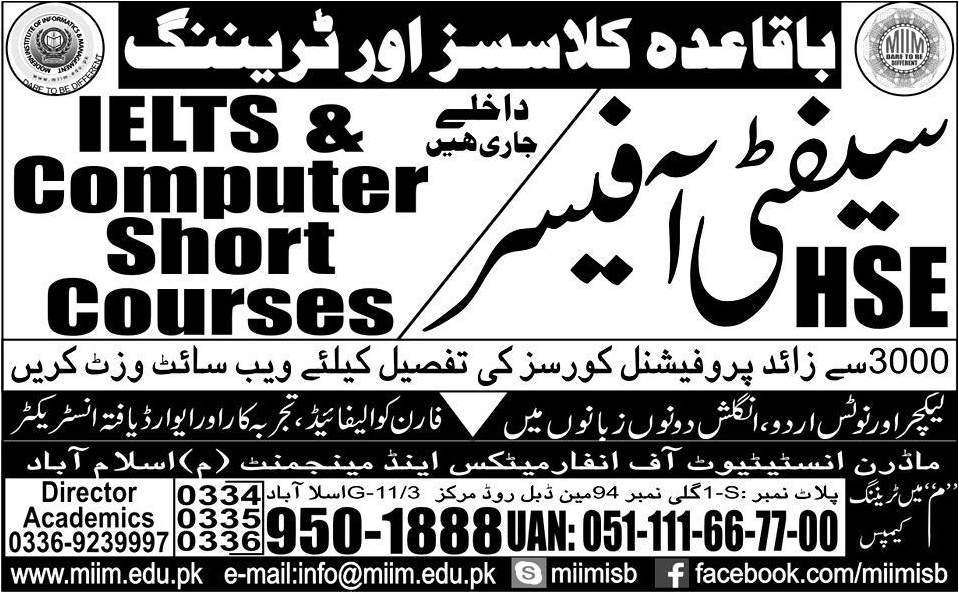 Safety Officer HSE & Short Computer Cours Admissions in Modern Institute of Informatics and Management