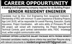 Senior Resident Engineer Jobs in Civil Engineering Company
