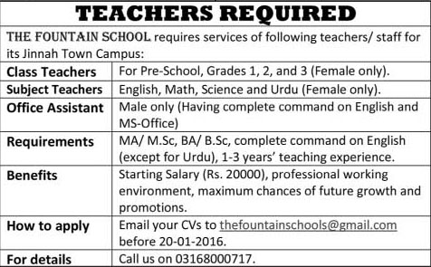 Teachers Jobs in The Fountain School