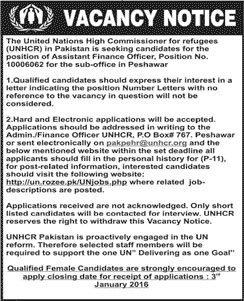 UNHCR Jobs of Assistant Finance Officer 05 Dec 2015