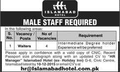 Waiters Job in Islamabad Hotel 08 Dec 2015