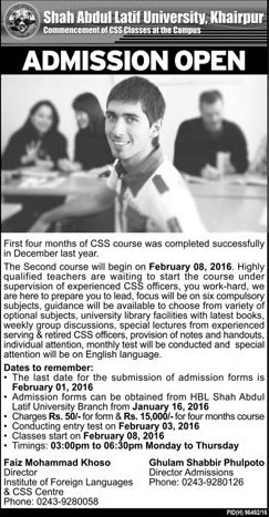Admission in Shah Abdul Latif University
