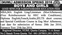 Admissions Spring in NUML