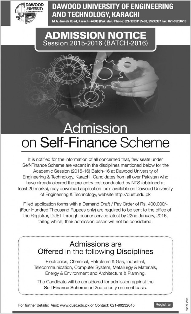 Admissions in Dawood University of Engineering
