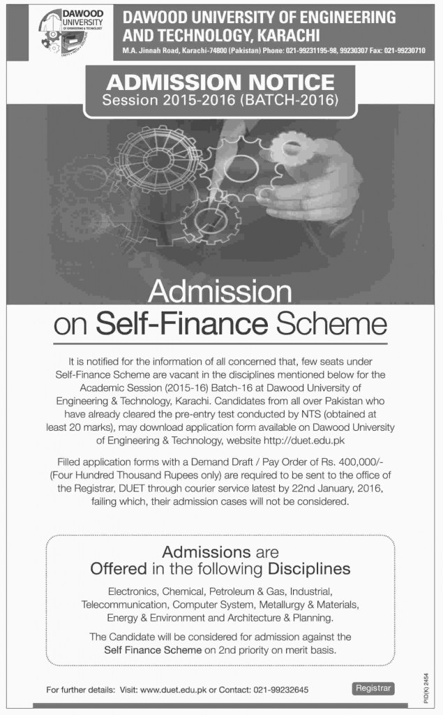 Admissions in Dawood University of Engineering and Technology