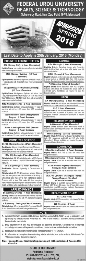 Admissions in Federal Urdu University