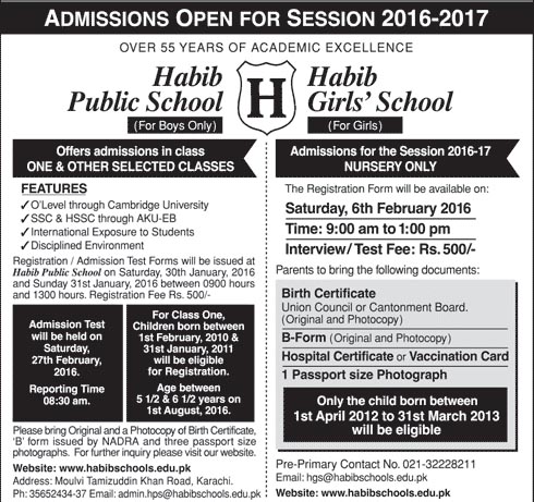 Admissions in Habib Public School