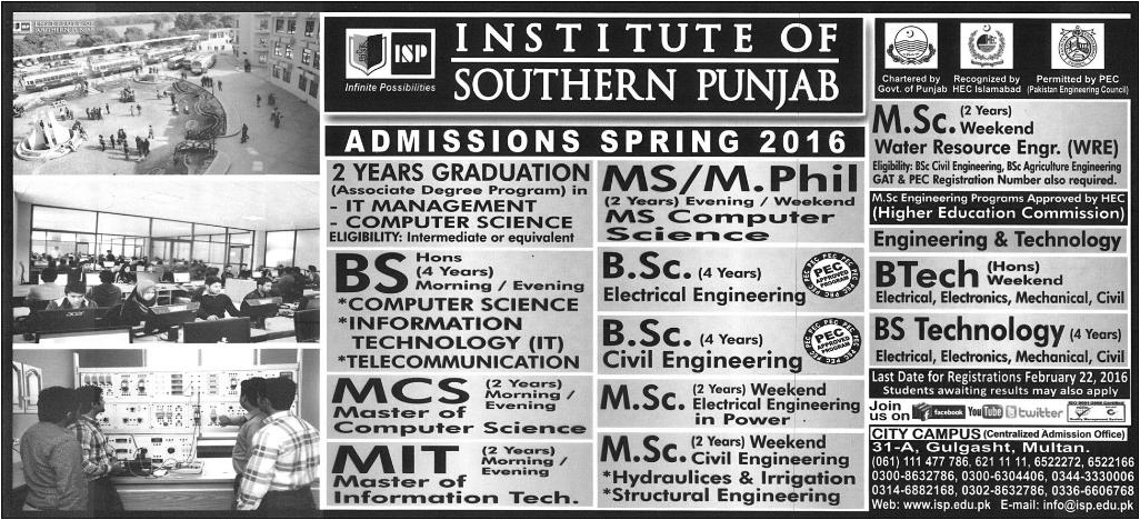 Admissions in Institute of Southern Punjab