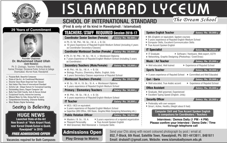 Admissions in Islamabad Lyceum School of International Standard