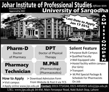 Admissions in Johar Institute of Professional Studies University of Sargodha