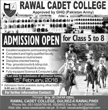 Admissions in Rawal Cadet College