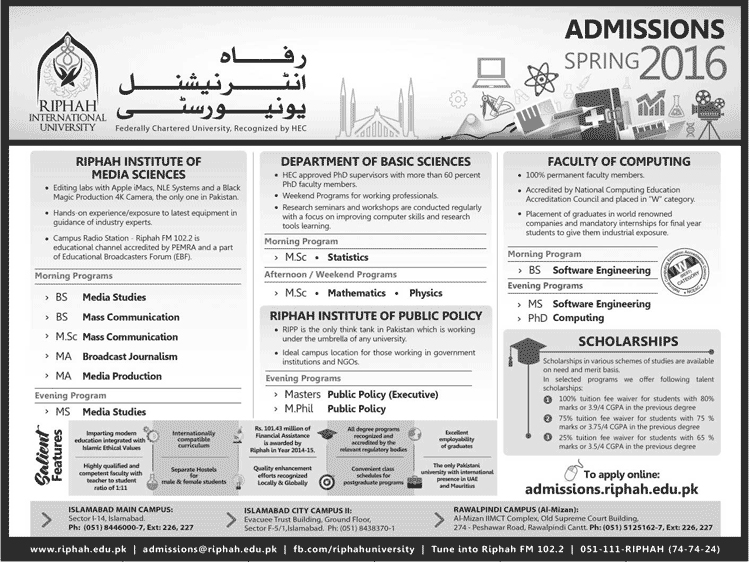 Admissions in Riphah International University